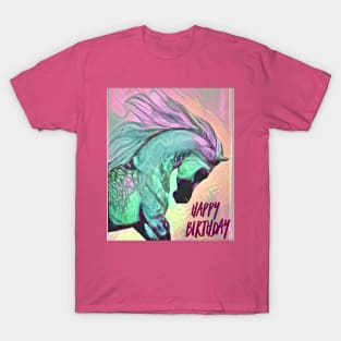 Happy Birthday (aqua horse) T-Shirt